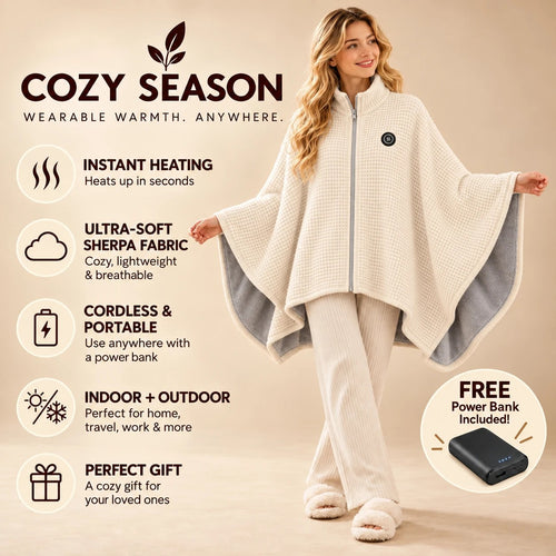 Cozy Season heated wearable blanket - instant heating, free power bank included